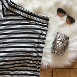 LOFT Black White Mixed Stripe Skater Skirt Pockets